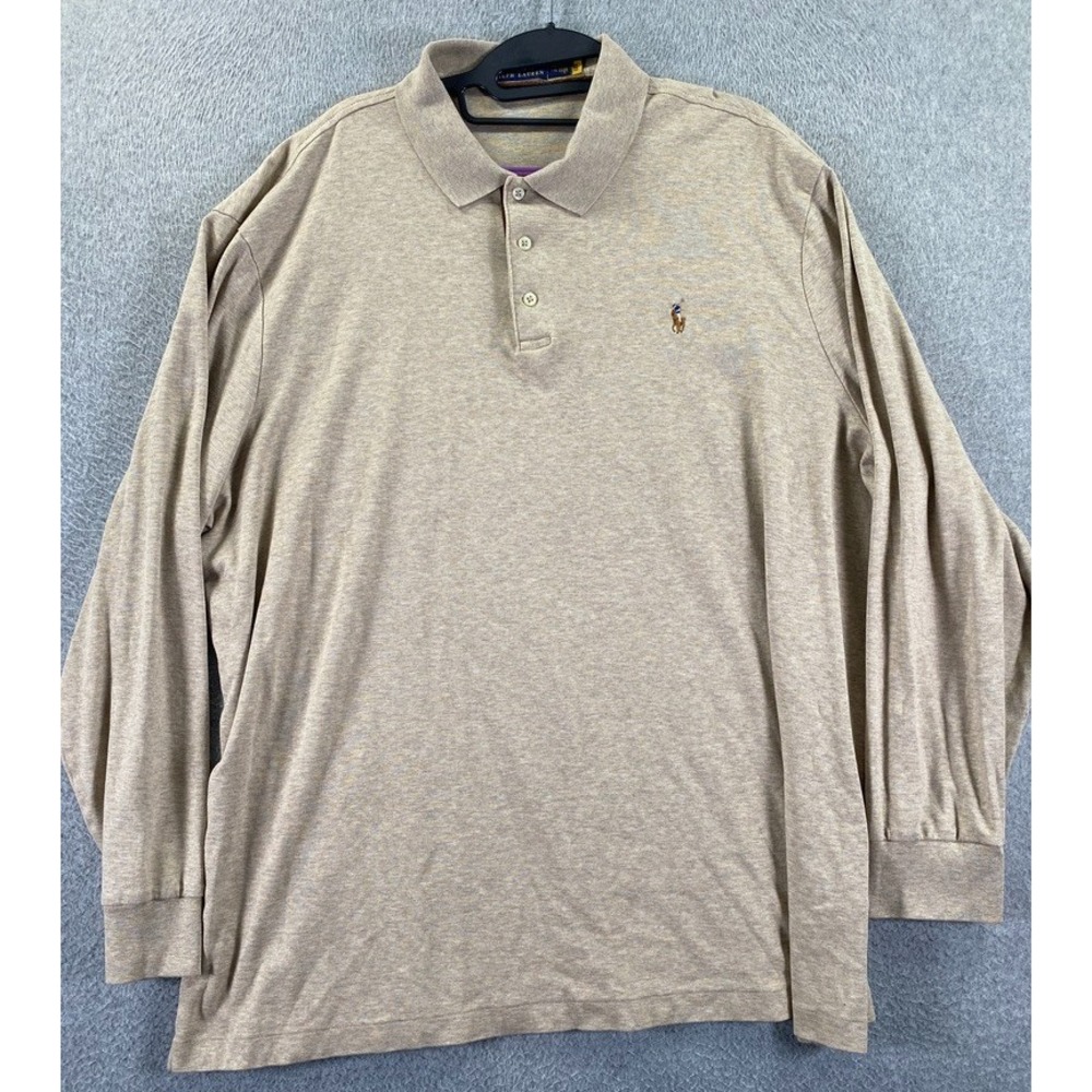 Polo Ralph Lauren Polo Shirt Mens 2XL XXL Beige Long Sleeve Cotton Flesh Pony